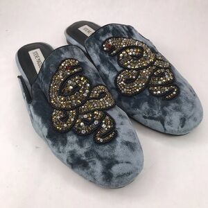 Steve Madden Size 8.5 Hugh Blue Velour Beaded Snake Mule Slide